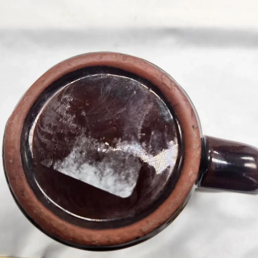VTG Beer Mug Wet Your Whistle Went to P‎ Brown Ceramic Drip Glaze Cup Fun Gift